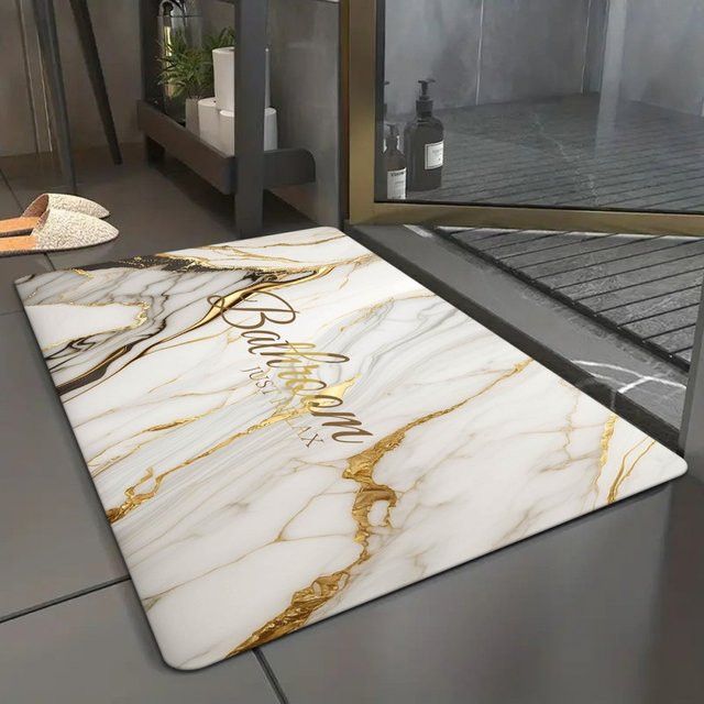VIKAMA Rutschfeste Badezimmermatte mit weißem Sandgold-Marmormuster für Badezimmer, Dusche und Küche - Bild 1