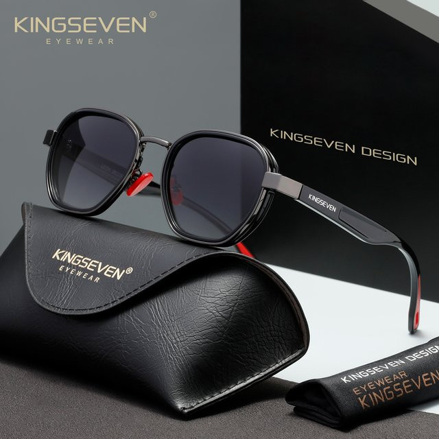 KINGSEVEN Sonnenbrille rund, Vollrand, schwarz, Unisex, polarisiert - Bild 1