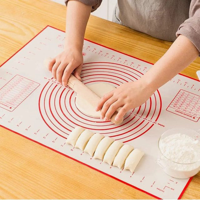 UNTIOR Silikon Backmatte zum Kneten und Teigrollen, Antihaft Backunterlage für Pizza und Kuchen, Rot/Weiß - Bild 1
