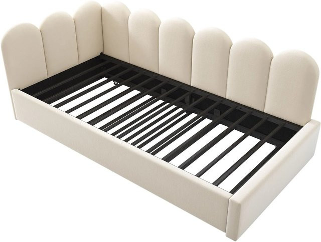 KOMHTOM Polsterbett als Tagesbett und Schlafsofa mit Ausziehbett und Lattenrost, Samt Beige, B/T/H: 200 x 90 x 76 cm - Bild 1