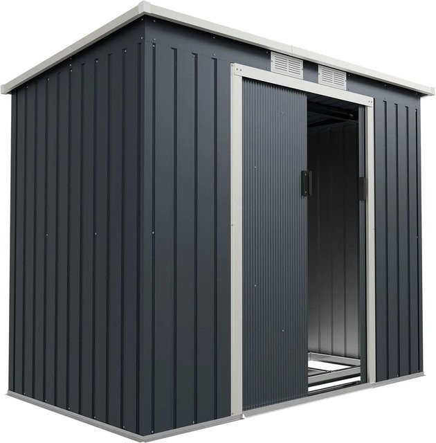Juskys Metall Geräteschuppen M mit Pultdach, Schiebetür und Fundament in Anthrazit - Bild 2