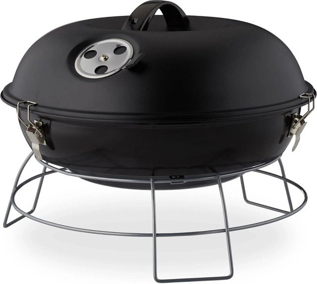 Relaxdays Kugelgrill aus Stahl in Schwarz, tragbarer Holzkohlegrill, B/T/H: 27 x 36 x 36 cm - Bild 1