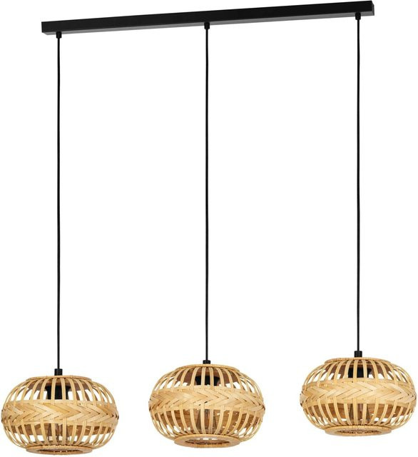 Eglo Pendelleuchte Amsfield 3-flammig in Schwarz aus Metall und Bambus-Holzgeflecht, B/T/H: 110 x 26 x 96 cm - Bild 1
