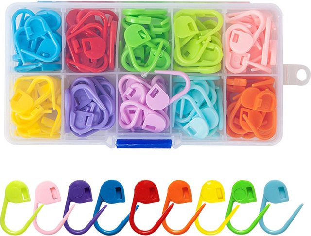 TMZ Maschenmarkierer Set aus Kunststoff, 100 Stück farbige Clips für Nähzubehör, Stricken und Häkeln, Multicolor - Bild 1