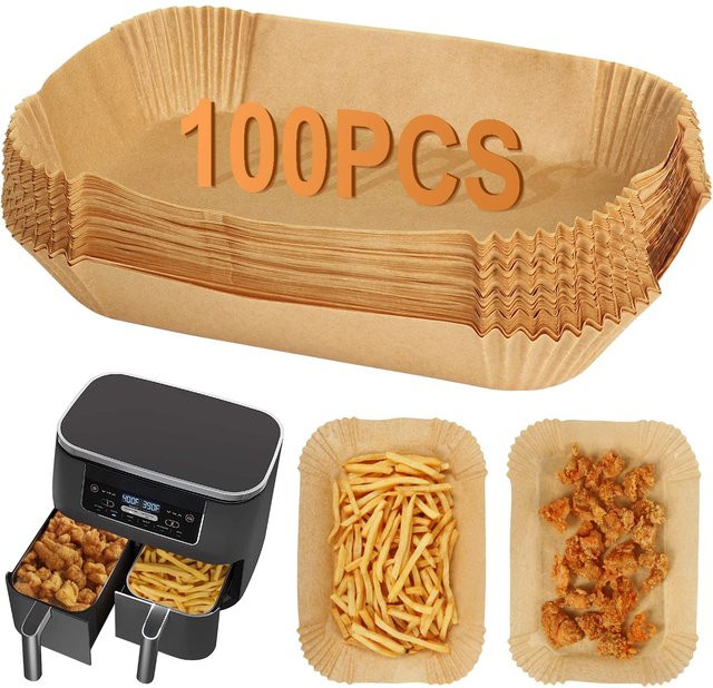 100 Stück Einweg Air Fryer Liner aus Pergamentpapier für Ninja Dual AF300UK AF400UK, Farbe: Braun, B: 18,0 cm, T: 24,0 cm - Bild 1