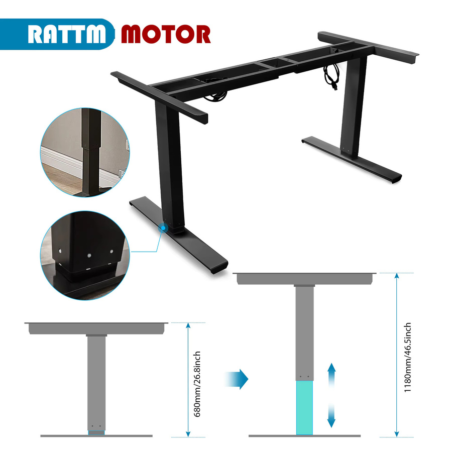 RATTM MOTOR Elektrischer höhenverstellbarer Schreibtischrahmen mit Dual Motor für Sitz- und Stehschreibtische in Weiß oder Schwarz - Bild 1