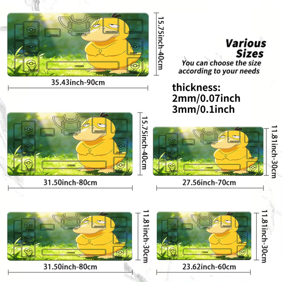 Potdemiel Pokemon Psyduck Grumpy TCG Spielmatte, mehrfarbige Gaming-Mauspad Schreibtischunterlage mit Kartenzonen - Bild 5