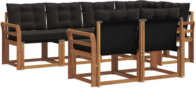 vidaXL Outdoor-Sofagarnitur 7-tlg. in L-Form aus Akazienholz und Textilene, Natur und Schwarz - Bild 1