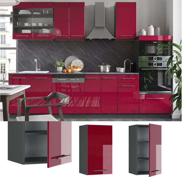 Vicco Hängeschrank Fame-Line Küchenschrank Hochglanz Bordeaux Anthrazit Breite: 40 cm - Bild 1