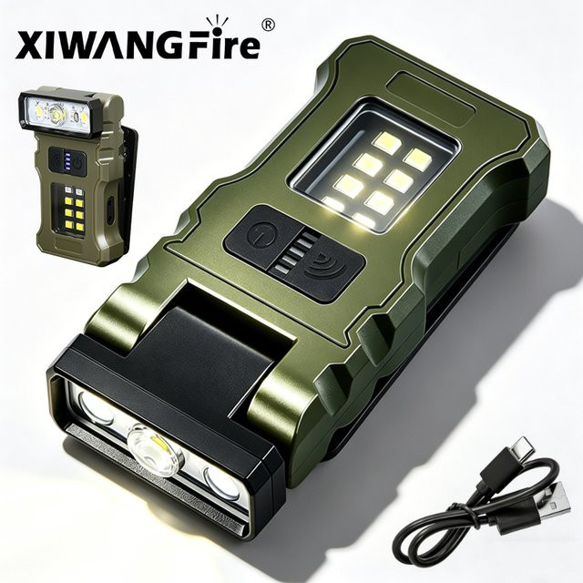 XIWANGFIRE COB Clip LED-Taschenlampe mit USB-C wiederaufladbarem Akku für Camping, Wandern und Reparaturen - Bild 1