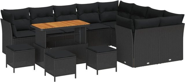 vidaXL Garten-Sofa-Set in L-Form mit 13 Teilen, Schwarz, inklusive Kissen, Ottoman, Couchtisch und integriertem Stauraum für Garten, Terrasse oder Balkon - Bild 1
