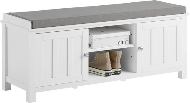 SoBuy Garderobenbank mit Sitzkissen und Schuhregal in Weiß, B/T/H: 105 x 35 x 43 cm - Bild 1