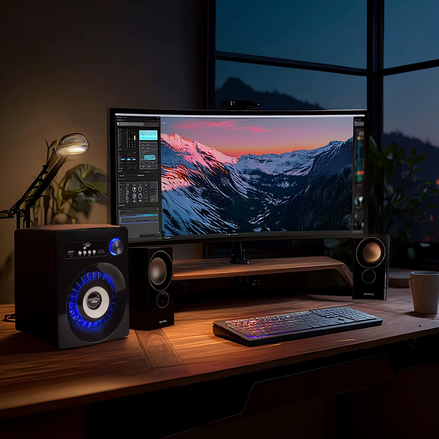 Audiocore AC910 Bluetooth-Lautsprecherset 2.1 in Schwarz mit FM-Radio, TF-Karteneingang, AUX und USB-Stromversorgung - Bild 4