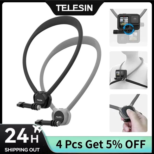 Telesin Silikon-Halshalterung in Schwarz für GoPro Hero 13 12 11 10 9 8, DJI OSMO Action 5 4 3 und Insta360 X4 X3 Zubehör - Bild 1