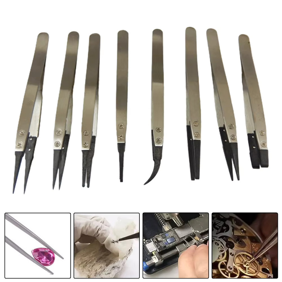 Vibratite ESD Anti-Statische Pinzette in Silber mit austauschbaren Kohlefaserspitzen für präzise Elektronikarbeiten - Bild 2