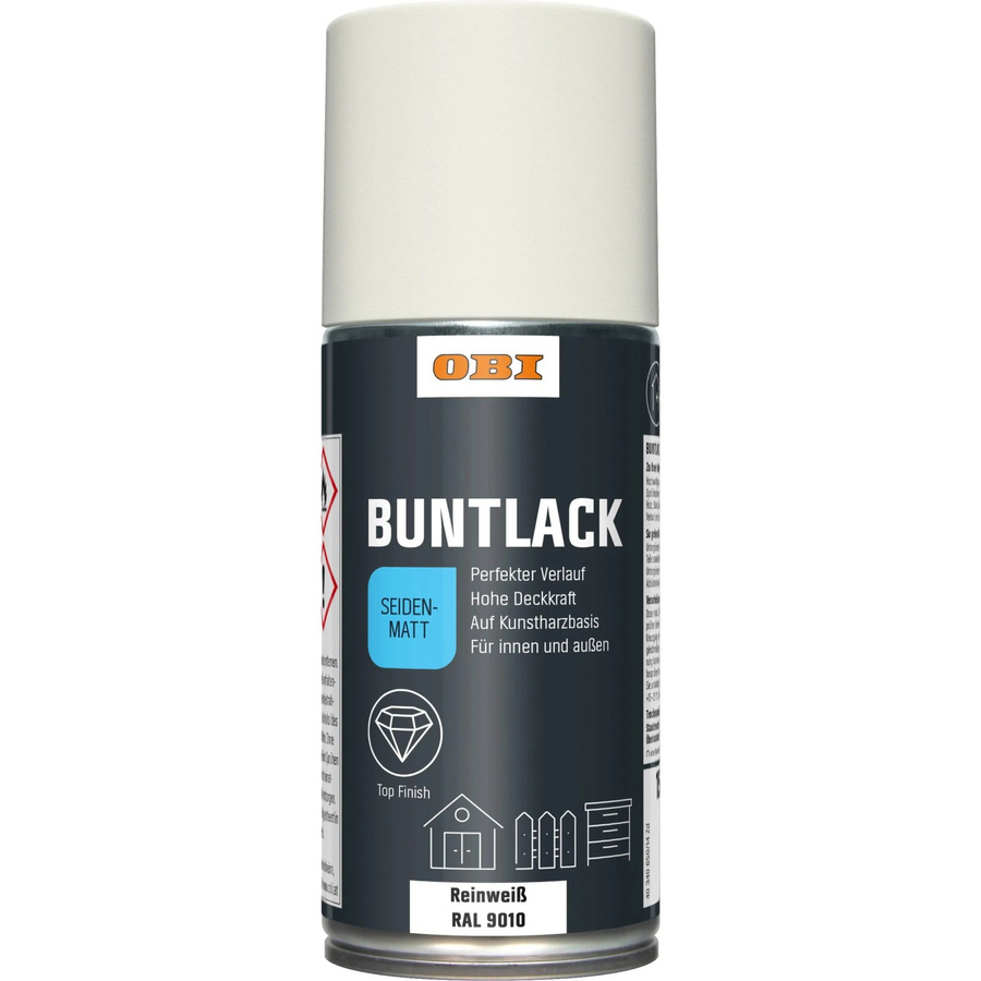 OBI Buntlack Spray RAL 9010 Reinweiß seidenmatt aus Synthetikharz für Holz, 150 ml - Bild 2