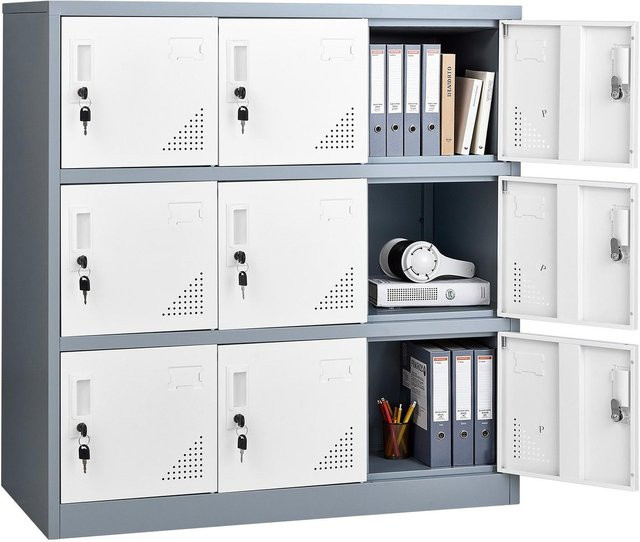 Buying Solutions, MB Metallschließfach mit 9 Türen in Grau und Weiß, abschließbarer Stahlschrank für Büro, Schule und Fitnessstudio, B/T/H: 94,0 x 45,0 x 90,0 cm - Bild 1