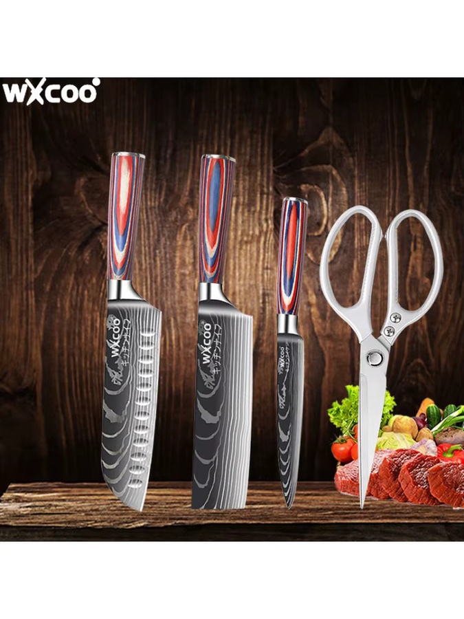 WXCOO Japanisches Küchenmesser-Set mit Santoku-Messer, Allzweckmesser und Küchenschere für Geflügel und Knochen - Bild 4