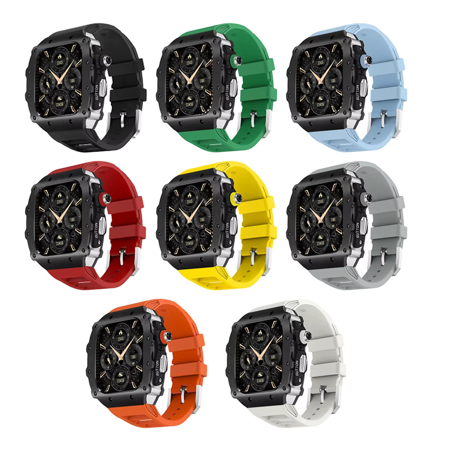 FancyWrist Modifikationsset für Apple Watch mit Edelstahl-Uhrengehäuse und Silikonarmband in Orange - Bild 4