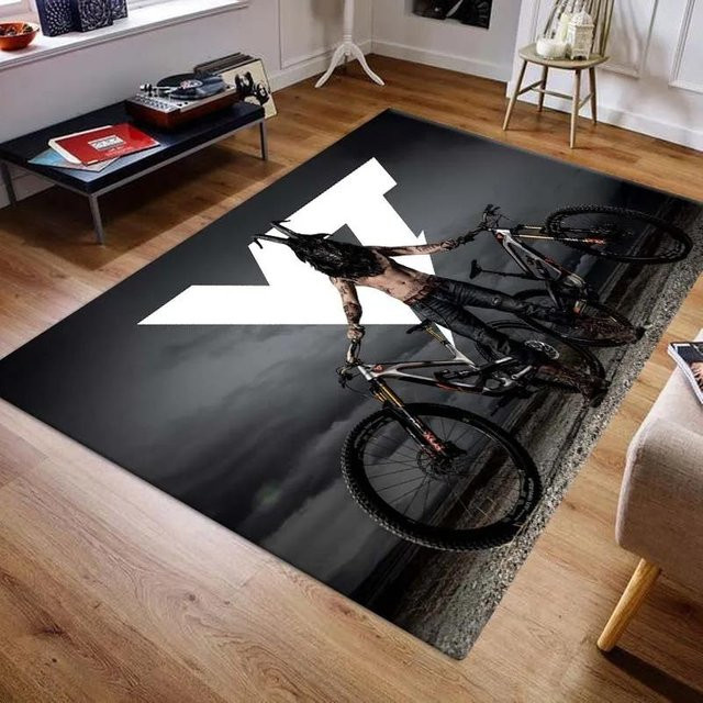 Karpetti Waschbarer Teppich mit Mountainbike-Design in Grau und Schwarz, Breite: 80 cm, Tiefe: 50 cm - Bild 1