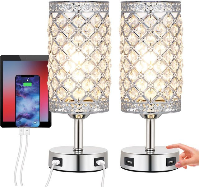 Tomshine Kristall Nachttischlampe in Silber mit LED, dimmbar und Touch-Funktion - Bild 1