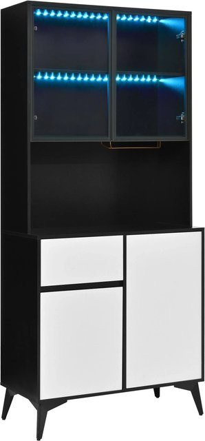 Merax Hochschrank mit LED-Beleuchtung und Glasfront in Schwarz und Weiß, B/T/H: 40 x 80 x 180 cm - Bild 1