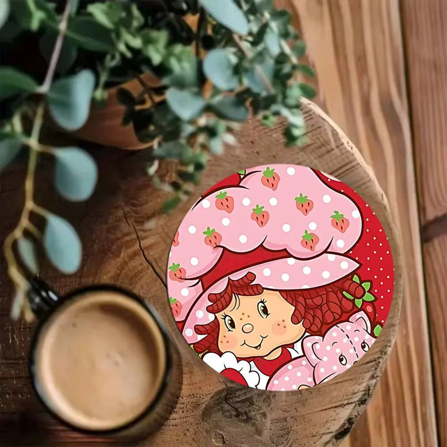 Runder Holz-Untersetzer Erdbeer-Shortcake Anime Design Durchmesser: 10 cm, Mehrfarbig - Bild 4