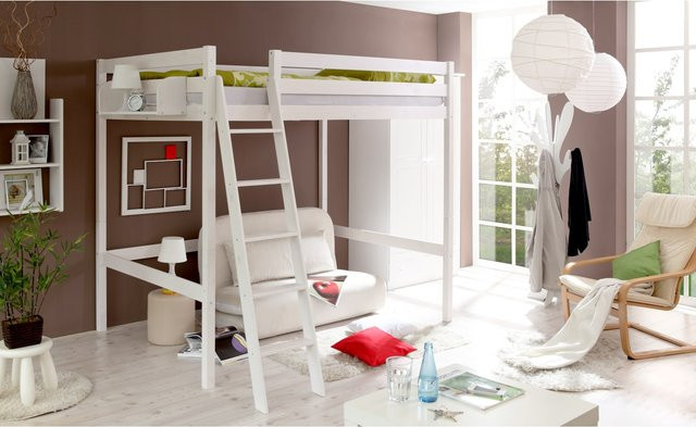 TiCAA Hochbett Matthias aus Kiefer in Weiss, B/T: 140 x 200 cm - Bild 1