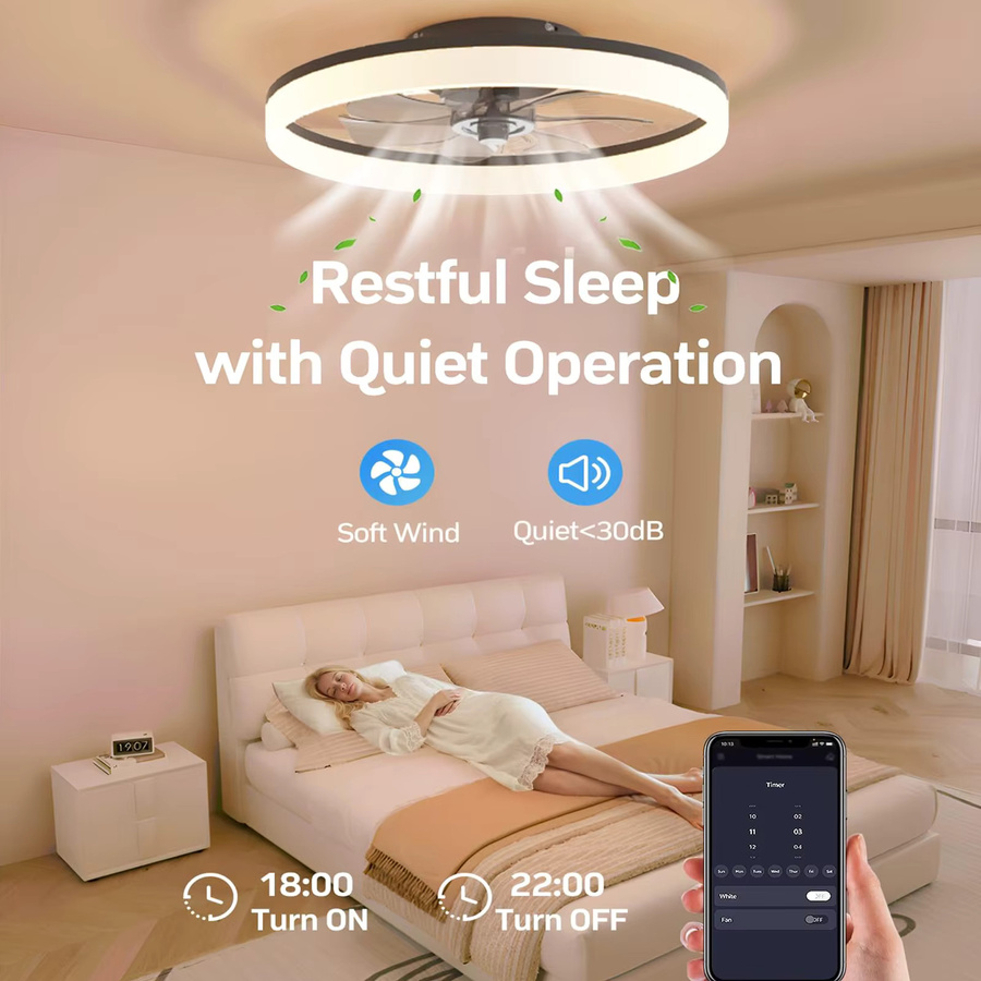 IRALAN LED-Deckenventilator mit Fernbedienung, moderner runder Deckenventilator mit Licht in Weiß für Schlafzimmer und Wohnzimmer - Bild 2