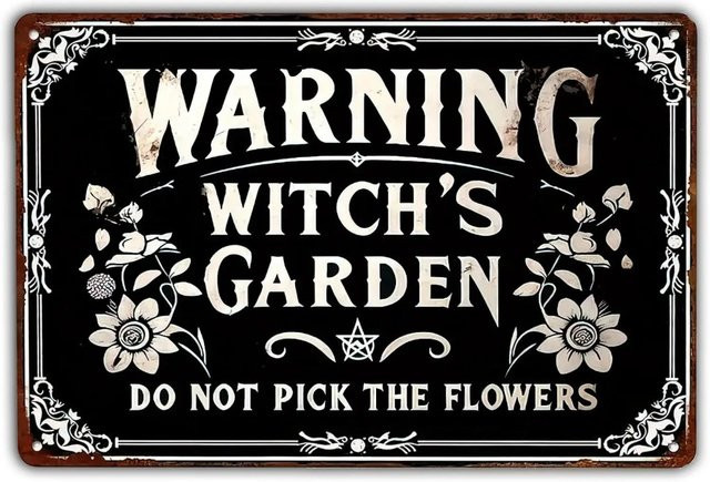 CIFBUY Retro-Blechschild Warning Witch's Garden No Flower Picking – Hexen Halloween Metalldekor-Poster für dein Zuhause - Bild 1