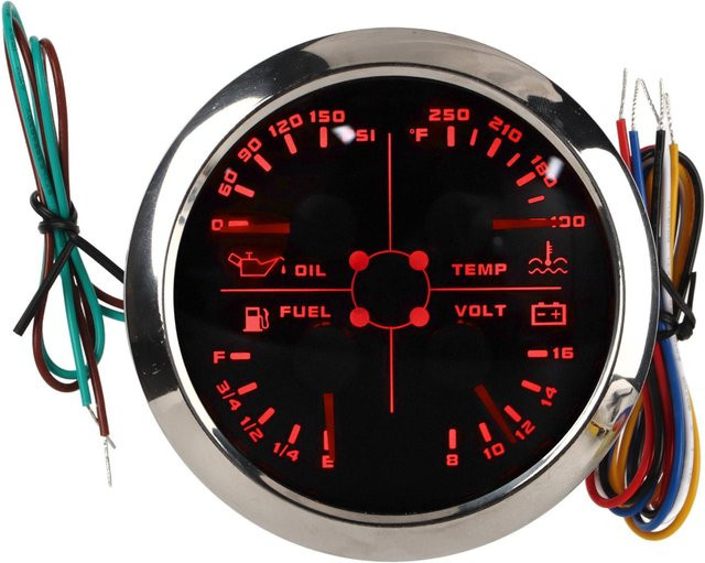 DIYelecs 4-in-1 Multifunktions-Messgerät für Kraftstoffstand, Öldruck, Wassertemperatur und Voltmeter, DC 9-32V, Schwarz - Bild 1
