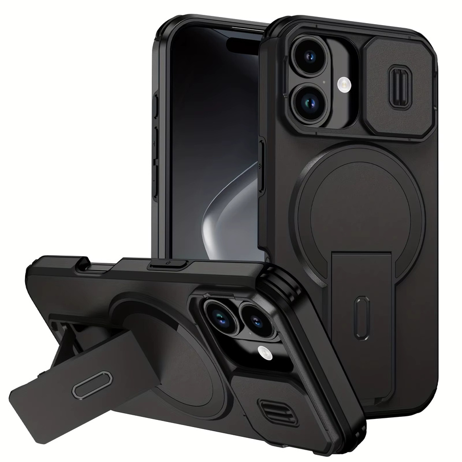 Handyhülle mit Schiebe-Kameraabdeckung und magnetischer Autohalterung für iPhone 11 bis iPhone 17 Serie, Farbe: Schwarz - Bild 3