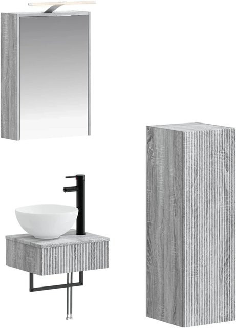 vidaXL Badezimmerschrank-Set 4-teilig in Grau Sonoma mit LED-Beleuchtung, B/T/H: 43 x 16 x 62,5 cm - Bild 1