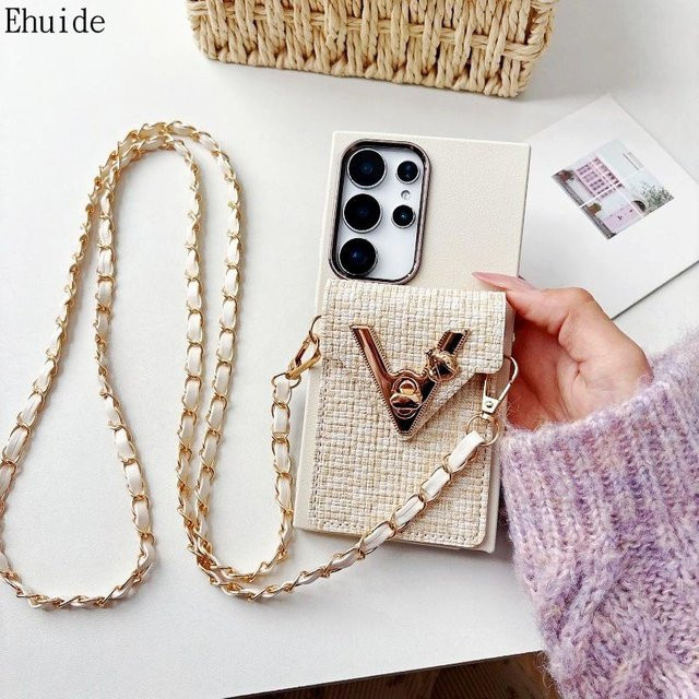 Leder Geldbörsen-Lanyard-Hülle für Samsung Galaxy S26 Ultra S25 Plus S24 S23 S22 S21 FE als Crossbody-Tasche mit Kartenfach in Weiß - Bild 1