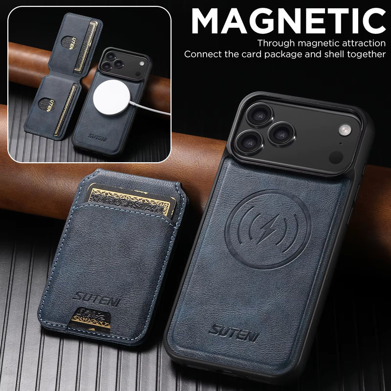 SUTENI 2-in-1 Magnet Kunstleder Handyhülle mit Kartenhalter und Ständer für iPhone 17 Pro Max 16 15 14 13 12, Farbe: Braun, Wireless Charging kompatibel - Bild 6