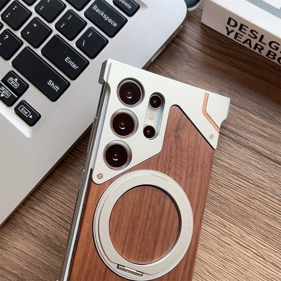 Magnetische Handyhülle aus Holz und Aluminiumlegierung für Samsung Galaxy S23 Ultra, S24 Ultra, S25 Ultra und S26 Ultra mit Magsafe Kompatibilität in Silver und Brown - Bild 3
