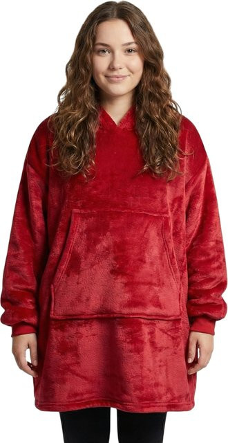 NYVI IamFlauschi Hoodie Decke mit Ärmeln, Kapuze und Kängurutasche, Farbe: Rot-Burgund, B/T: 95 x 95 cm - Bild 1