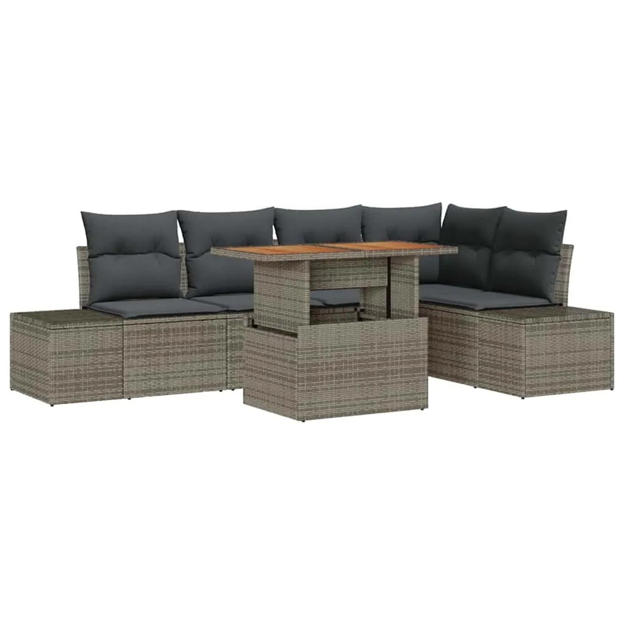 vidaXL 6-teiliges Garten-Sofa-Set in Grau aus Poly Rattan mit Stauraum und Tisch - Bild 2