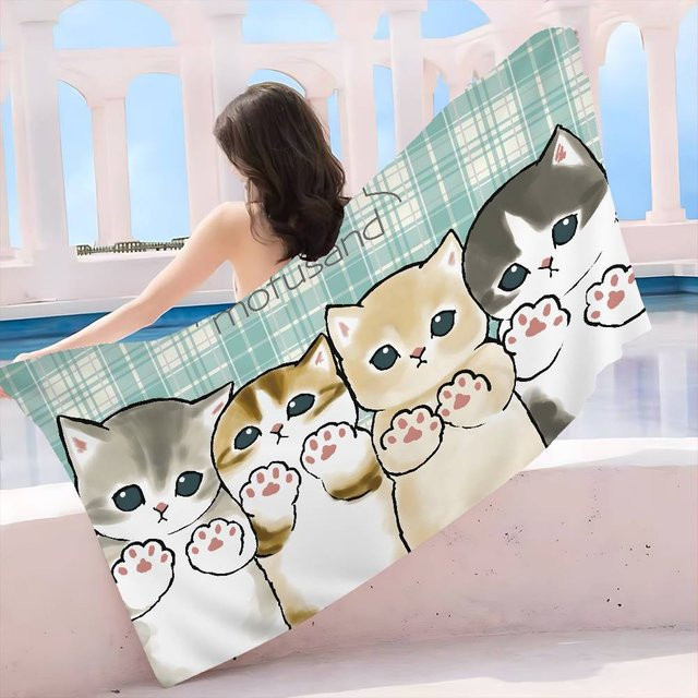 Mofusand Anime Badetuch aus Mikrofaser für Kinder, weich und wasserabsorbierend, Multicolour, 30 x 30 cm - Bild 1
