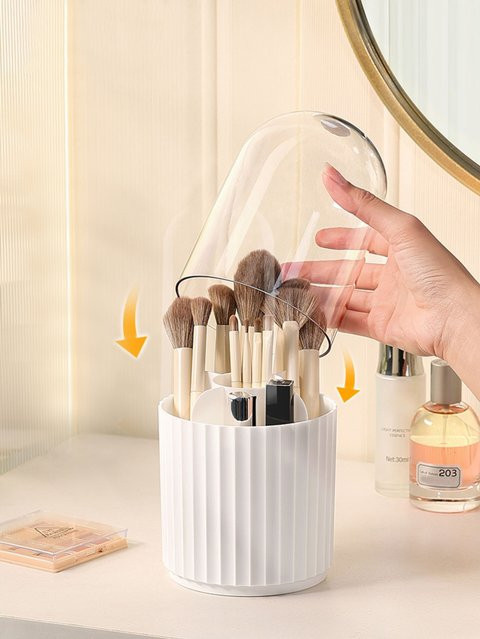 360-Grad-drehbarer Make-up-Pinsel-Organizer aus transparentem Acryl, Kosmetik-Aufbewahrungsbox und Stifthalter für Schreibtisch und Badezimmer, Weiß - Bild 1