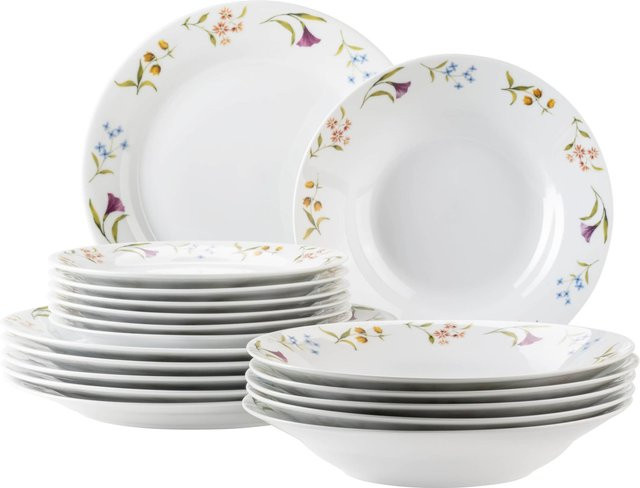 Mäser Teller-Set Zosma aus Porzellan in Weiß mit floralem Design - Bild 1
