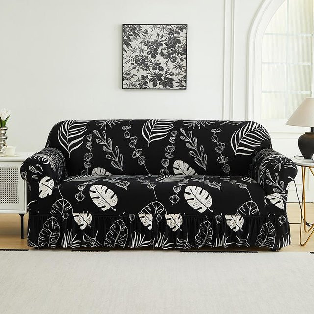 Elastischer Sofabezug mit Rock für 1-Sitzer, gemustertes Design in Grau, Mehrfarbig - Bild 1
