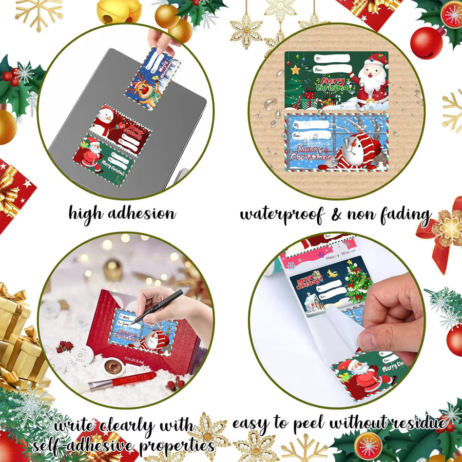 300 Stück selbstklebende Weihnachtsgeschenkanhänger mit Rollennamen und Aufklebern in Multicolour zur Dekoration von Geschenkverpackungen mit Weihnachtsmann, Rentier und Schneemann - Bild 3