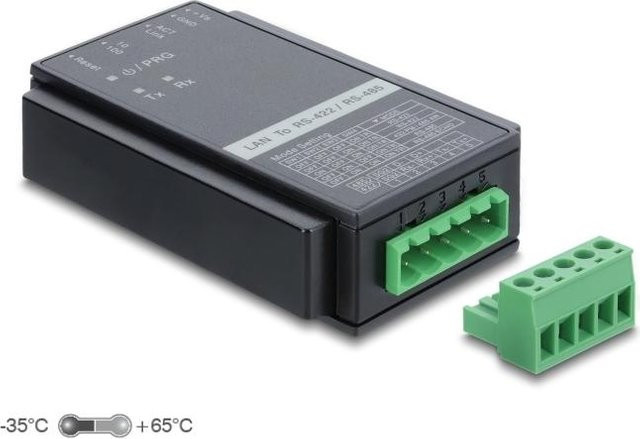 Delock Ethernet Konverter RJ45 zu RS-485/RS-422 Terminalblock mit Überspannungsschutz, Schwarz, 63003 - Bild 1