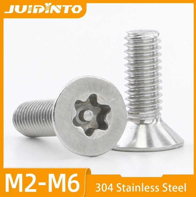 JUIDINTO Torx CSK-Kopfschrauben mit Stift aus Edelstahl in Silber, manipulationssichere Sicherheitsschrauben (A2-70) - Bild 1