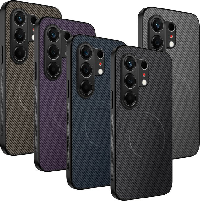 Tecno Camon 50 4G CN5 Schutzhülle aus Carbonfaser und PU-Leder mit kabelloser Ladefunktion in Schwarz und Blau - Bild 1