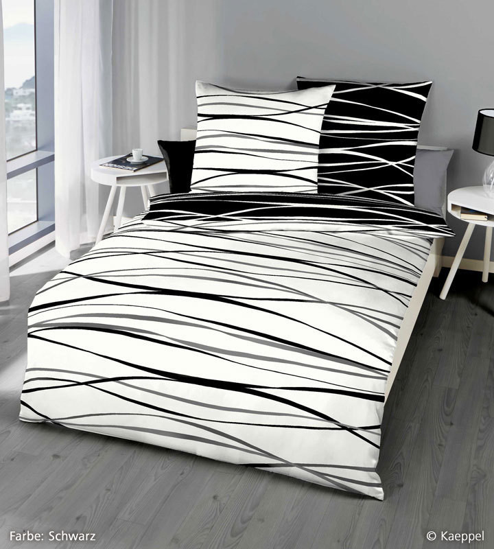 Kaeppel Mako-Satin Wendebettwäsche Motion mit Kissenbezug, Grafik Design, Mehrfarbig (Schwarz/Weiß), B/H: 135 x 200 cm - Bild 1