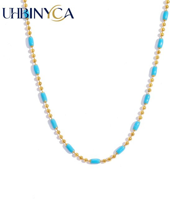 UHBINYCA Halskette, 18 Karat vergoldeter Edelstahl, Blau, Damen - Bild 1