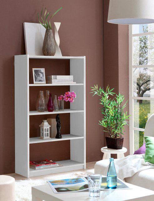 TiCAA Standregal Bücherregal aus Kiefer und MDF in Weiß - Bild 1