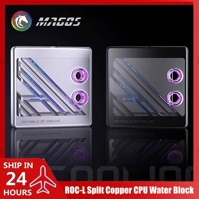 BOOO ROC-L Split Kupfer CPU Wasserblock mit 0,08 mm Wasserstraße und ARGB für AMD AM4 AM5 sowie Intel 1700–1800 in Schwarz - Bild 1